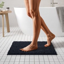Bathroom Rug 24x17, Soft Plush Chenille Bath Mat, PVC Non Slip 24" x 17" Black