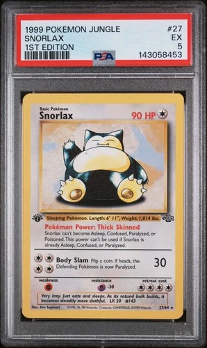 1999 POKEMON JUNGLE 1ST EDITION #27 SNORLAX PSA 5