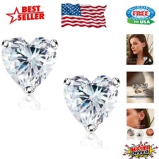 Elegant Heart-Cut CZ Stud Earrings in 18K White Gold Plated Sterling Silver