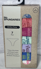 No Boundaries Mid-Rise Thong 7 Pair 7 Days of the Week Cotton Size L 12-14 NEW