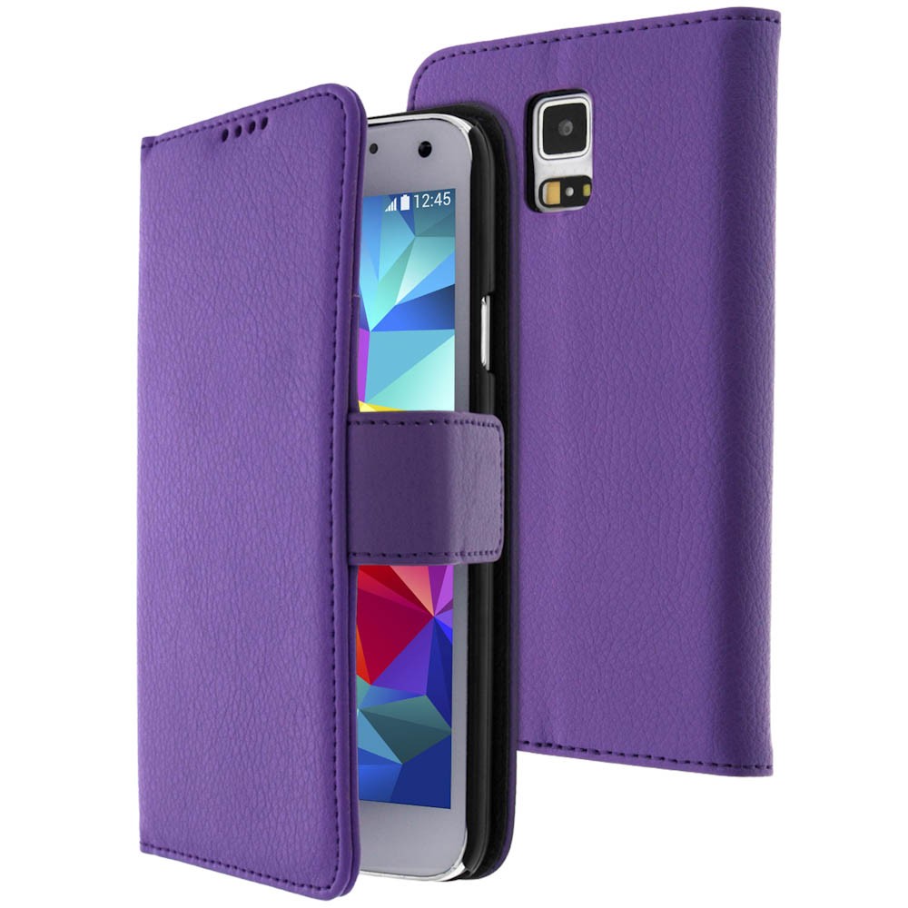 Custodia en simili cuir violet pour Galaxy S5 New finition premium