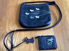VINTAGE RADLEY LONDON BLACK LEATHER SHOULDER BAG + COIN PURSE + TAG.    (G175I)