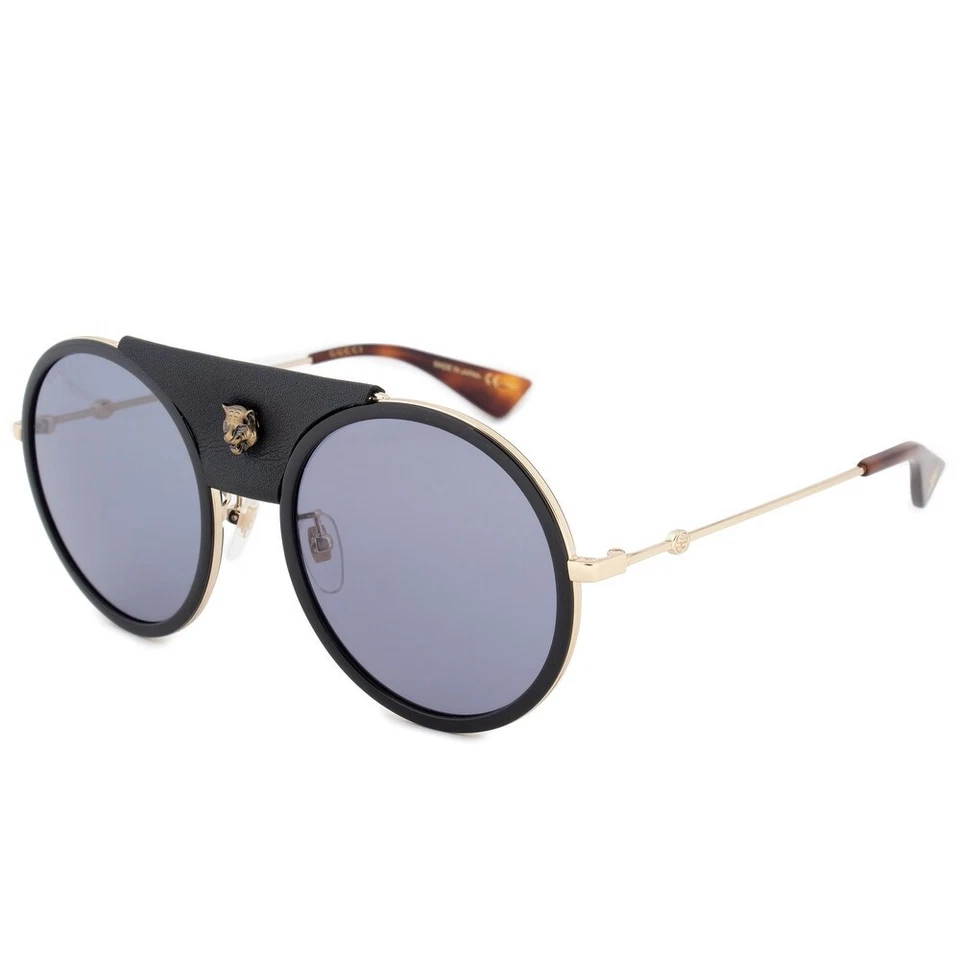 GAFAS DE SOL GUCCI GG0061S 016 MARCO REDONDO CUERO AVIADOR CABEZA DE TIGRE $650 UNISEX Foto 4 de 4