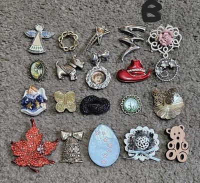 Pin Brooch Vintage Lot Dog Angel Egg Frames