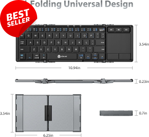 BK08 Foldable Bluetooth Keyboard with Touchpad Tri-Fold Portable iPad/Phone - Picture 5 of 9