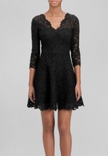 & Other Stories Black Lace V Neck ¾ Sleeve Fit & Flare Cocktail Dress | 8 NWT 