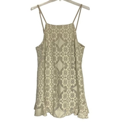 #ad Eyelet Lace Cami Tank Top Women’s Size Small beige tan camisole spaghetti straps $19.99