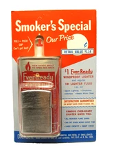 Ever-Ready $1 Windproof Lighter & Regular 14 Cent Lighter Fluid NOS - Authentic