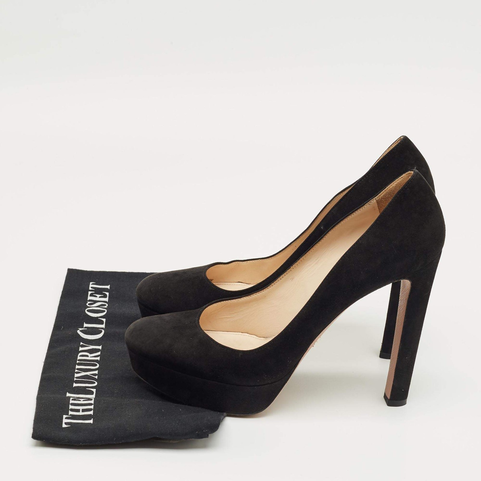 Prada Black Suede Platform Pumps Size 39.5 thumbnail 9