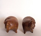 Chinese Hand Carved Fruitwood Smiling Happy Pigs Lucky Figurines Pair Statue Art — photo 6