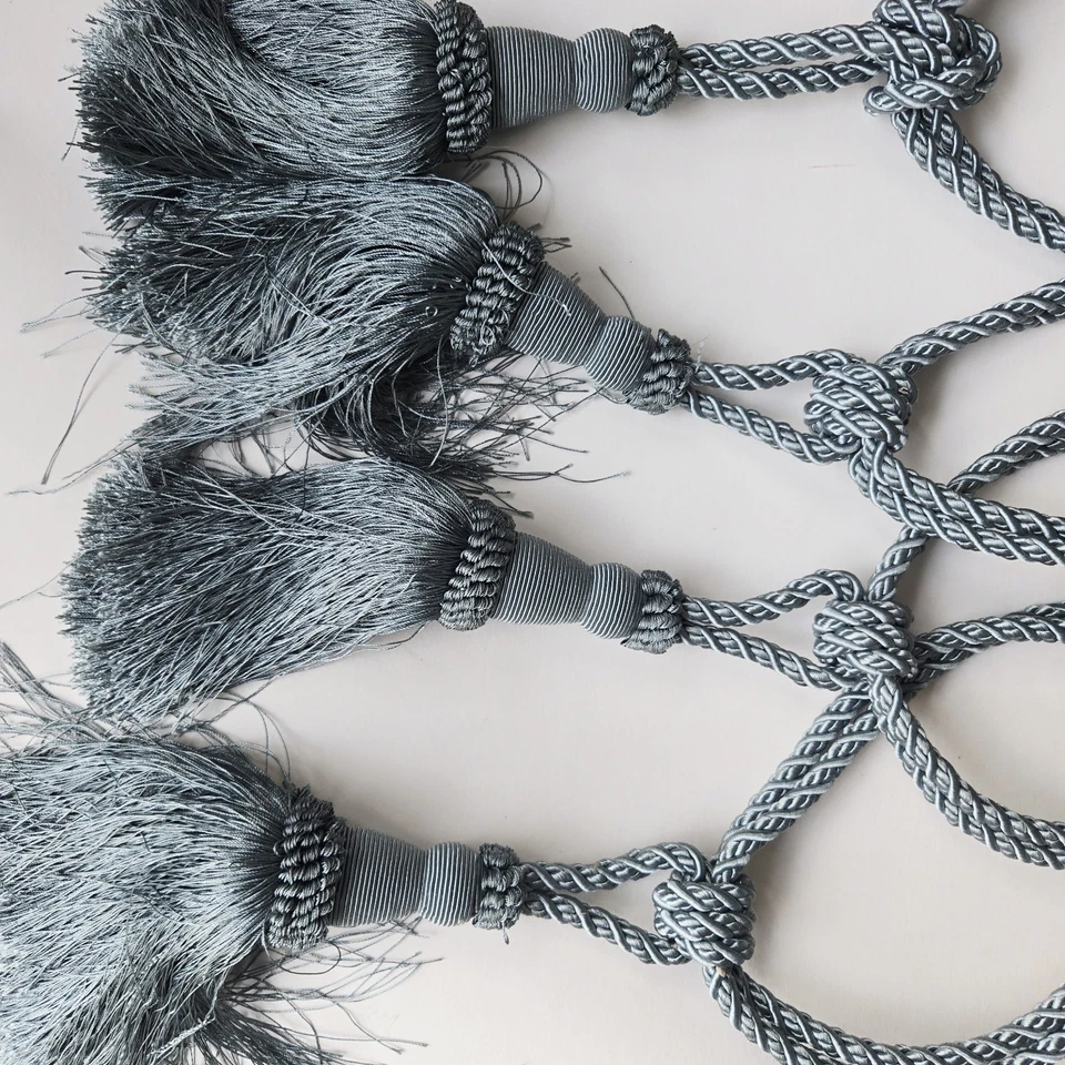 Set of 4 XL Vintage FRENCH Style Curtain Tassels Tie Backs Blue - Image 2 of 2