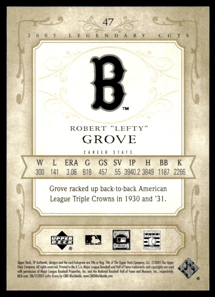 2005 SP Legendary Cuts Lefty Grove Boston Red Sox #47 - Image 2 of 2