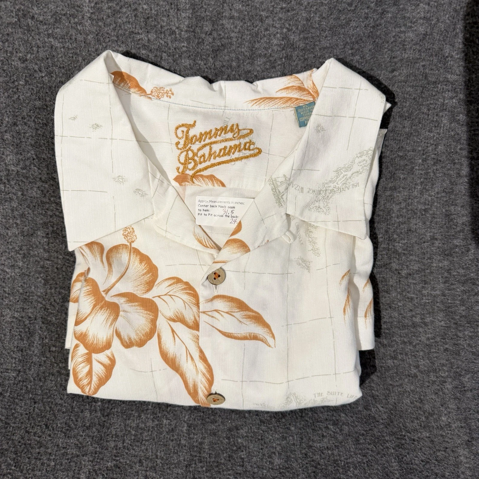 Tommy Bahama Men's Short Sleeve White/ Tan Floral Button Up Hawaiian Shirt XL