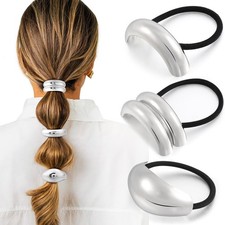 3PCS Silver Hair Ties Metal Hair Ties for Thick Hair Elegant Durable Geometri...