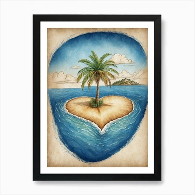 Herzinsel mit Palme Kunst Pri gerahmtes Wandbild Poster Leinwanddruck Bild