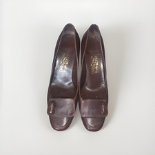 Salvatore Ferragamo Women Brown Leather Heels Pumps Shoes 39 9