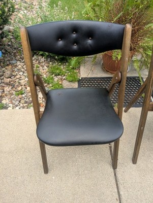 Vintage MCM Coronet Wonderfold Folding Chairs Set of 4 Black Vinyl