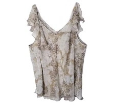 Venezia Shirt Women Size 18/20 Tan Brown Sheer  Ruffle Animal Print