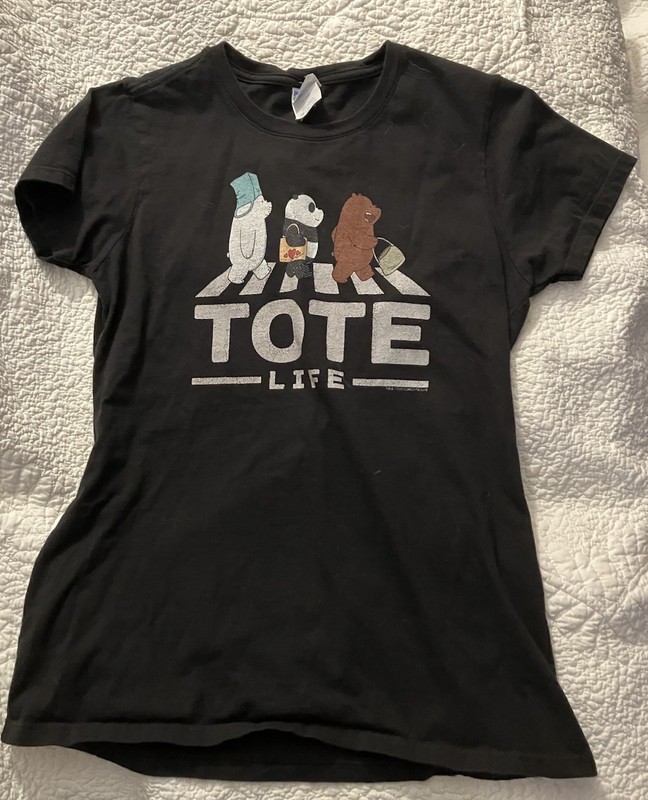 We Bare Bears T Shirt, “Tote Life”, Black T Shirt Size X-small