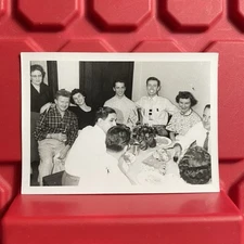 People Eating And Smiling For Camera 4 1/2 x 3 1/4 Photograph Vintage 1956