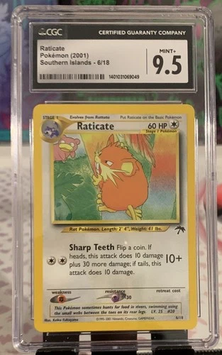 CGC 9.5 MINT+ Raticate 6/18 Southern Islands 2001 Pokemon- Vintage WotC