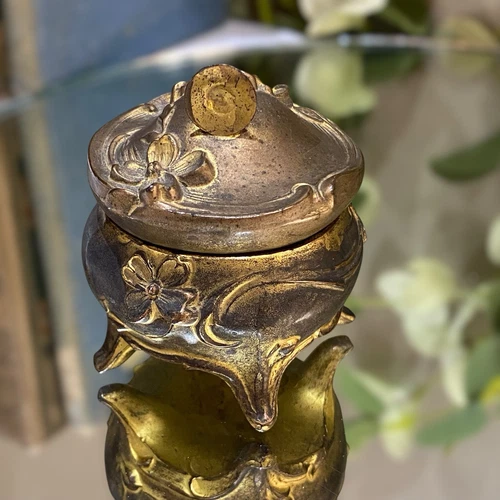 Antique Art Nouveau Jewelry Trinket Casket Box 100+ Years Old Original Gold - Picture 7 of 7
