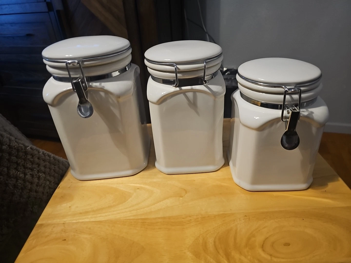 JC Penny Home Collection Set Of 3 Canisters Basic White With Lock Seal