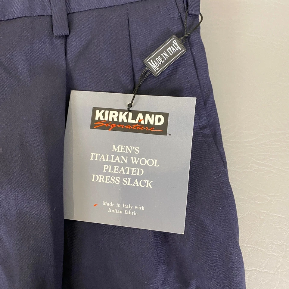Pantalones de vestir Kirkland Signature para hombre 36x32 azul marino lana italiana pantalones plisados nuevos con etiquetas Foto 3 de 4
