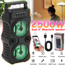 2500W Portable Bluetooth Speaker Dual 3'' Heavy Bass Loud Sound Party System FM
