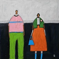 Painting Original Abstract People Portrait Canvas Woman Whimsical 10x10 Art