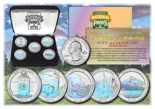 2010 USA Hologram National Parks 5 Quarters Coin set With Gift Box - Picture 1 of 1