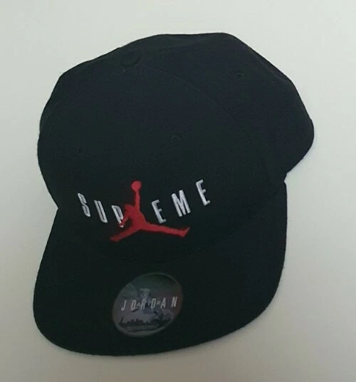 Casquette FW15 Supreme X Jordan noire 6 panneaux chapeau Jumpman usée 1 fois rare
