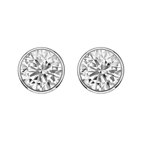 Pendientes redondos de diamantes cultivados creados en laboratorio de 1,25 quilates bisel E/VVS de oro blanco de 14 quilates atornillado - Imagen 2 de 3