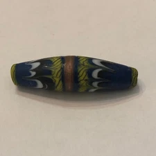 Horn Shape Bead Blue White Yellow Travertine Handmade Art Glass Bead Thailand