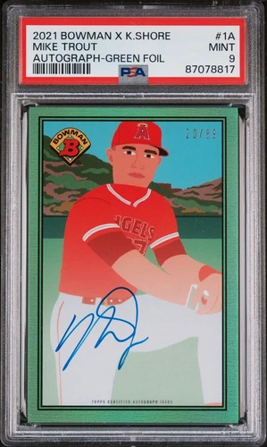 Mike Trout - 2021 Bowman X Keith Shore - PSA 9 - Green /89 Auto Angels POP 4