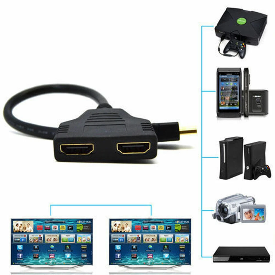 4K HDMI Cable Adapter Male To Dual Female 2.0 Converter 1 in 2 out Y Splitter TV - Image 4 of 4