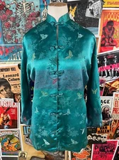 VTG 60s-70s Asian Chinese Butterfly Tunic Top Ladies Brocade Chinoiserie Petite