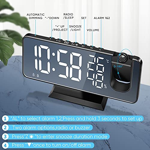 Newest 2022 Projector Alarm Clock for Bedroom Ceiling Projection Digital
