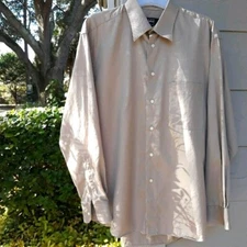 Ike Behar NY Men's Dress Shirt 16" Neck Tan Long Sleeves Excellent