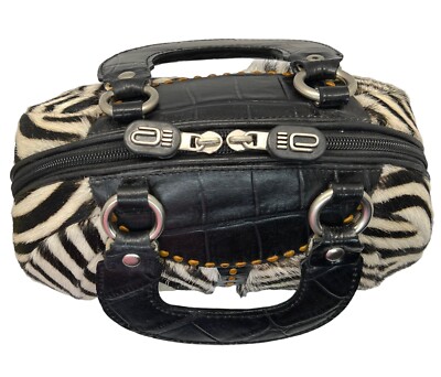 Authentic ALALUNA Hand Bag Leather and Zebra Black and White