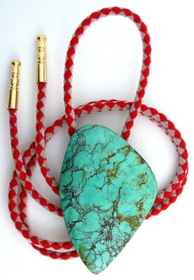 162.10 Carat Blue Spiderweb Turquoise Cabochon Gemstone Bolo Tie EBS187/113023