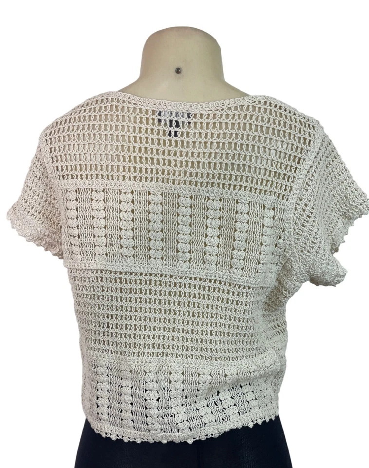 Cárdigan Top Ninety Clothing Co Tejido Botón Delantero Manga Corta Beige Talla S Foto 3 de 4