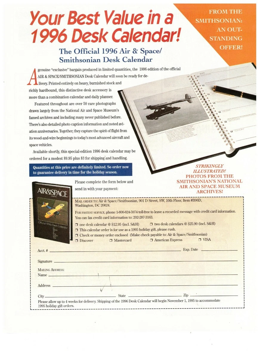 Air and Space Magazine Desk Calendar 1996 Vintage Print Advertisement | eBay