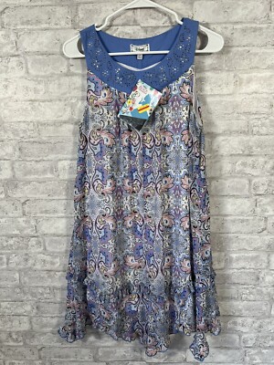 NWT DSigned Disney Blue Paisley Dress Girls Size Large 14/16
