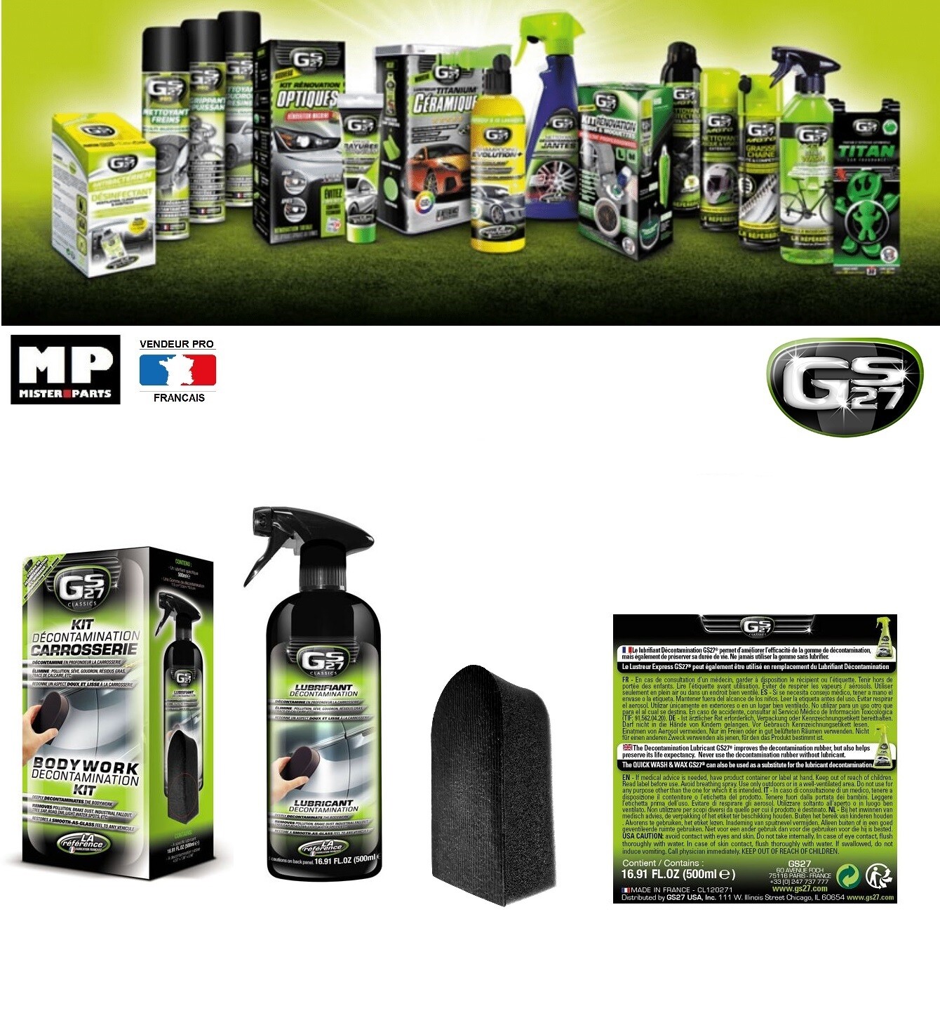 Kit de décontamination de carrosserie 500ml supprime la poussière de frein tenace
