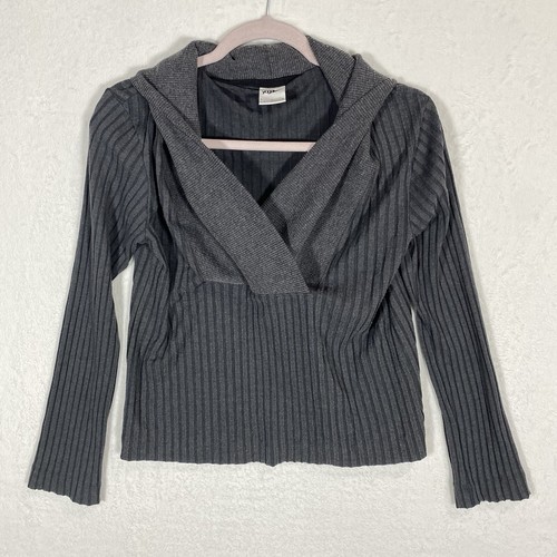 Nike Yoga Ribbed Cover Up Collared Sweater Grey Top Women's Size M Activewear