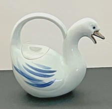 Takahashi Blueware Ceramic Swan/Goose Teapot Hand Painted Vintage