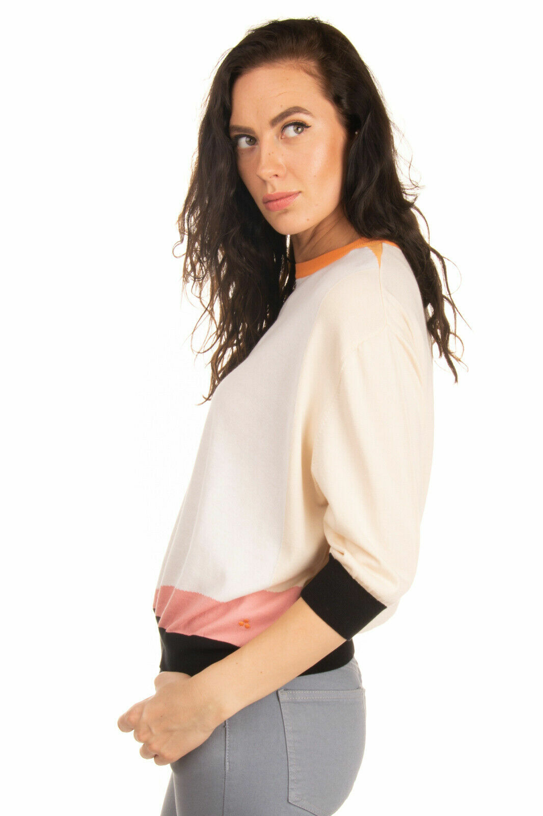 PEUTEREY Jumper Size 46 / XL Colour Block 3/4 Sleeve Made in Italy NEW image 2