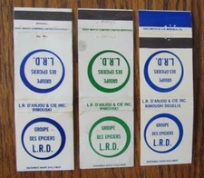 L.R. D'ANJOU GROCERY STORES MATCHBOOK COVERS: RIMOUSKI, QUEBEC MATCHCOVERS -D9
