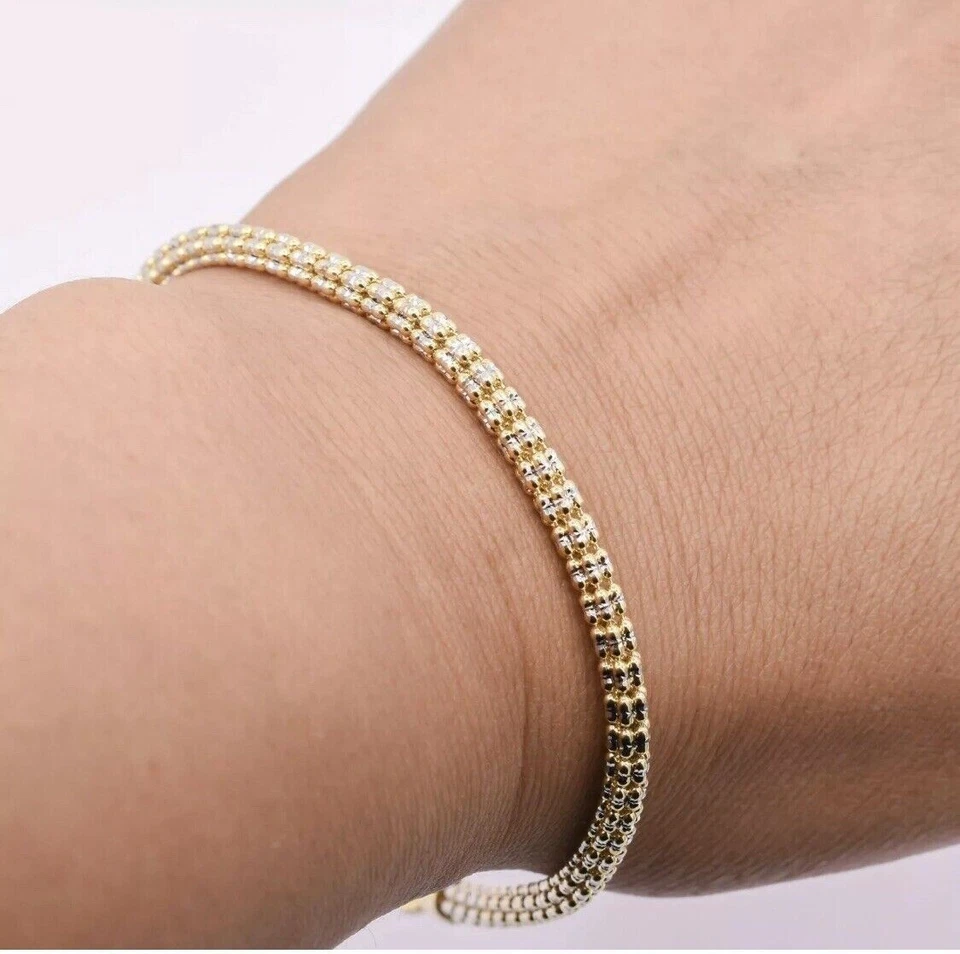 3.5mm Diamond Cut Ice Chain Link Bracelet Real 10K Yellow White Gold 8” Long - Image 4 of 4